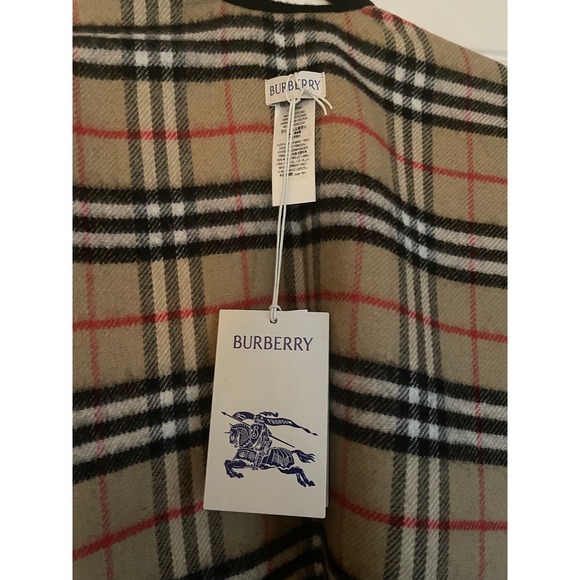 NEW Burberry black plaid reversible poncho cape shawl fringe wool NWT! - Picture 8 of 9